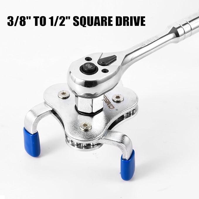 Universal Oil Filter Wrench 3 Jaw Adjustment Oil Filter Removal Tool (2-3/8" to 3-3/4") with 1/2" and 3/8" Square Drive Socket for Car Truck SUV Motorcycle Oil Filter Removal Tool