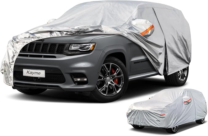 Kayme 6 Layers SUV Car Cover Waterproof All Weather for Automobiles, Outdoor Full Size Cover Rain Sun UV Protection with Zipper Cotton, Universal Fit for SUV Jeep (191-200 inch)