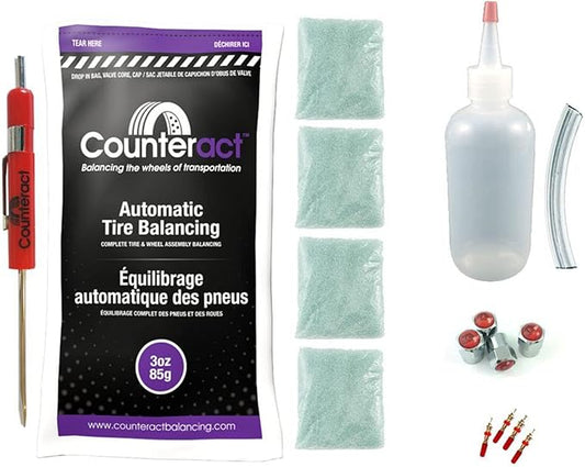 Counteract DIYK-3 Do It Yourself Tire/Wheel Balancing Beads Kit - Light Duty Truck Tires, (4) 3oz DIY Bead Bags, (4) Valve Caps and Cores, (1) Core Remover, Injector Bottle
