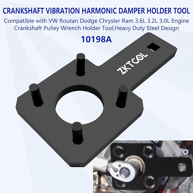 ZKTOOL 10198A Crankshaft Pulley Wrench Holder Tool Compatible with VW Routan Dodge Chrysler Ram 3.6L 3.2L 3.0L Engine