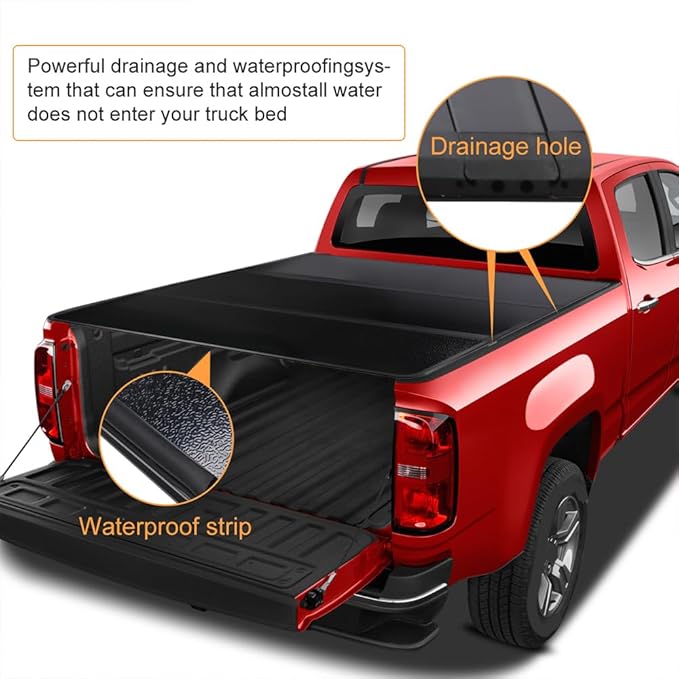 CAREONLINE New Black Hard Tri Fold Style Truck 6 Ft Bed Tonneau Cover W/LED Light Fits for 2016-2023 to-yo-ta Tacoma（OL-KR1015250321）