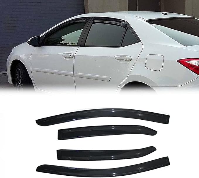 94989 Side Window Wind Deflector, 4pcs Out-Channel Tape-On Rain Guards Set, Dark Smoke Nice Window Visor fit for 2014-2019 Toyota Corolla Sedan E170
