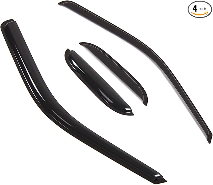 TuningPros Outside Mount Window Vent Visors Rain Guards Compatible with Ford F-250 SuperCab 1999-2016 | Side Window Wind Deflectors Rain Shields | Smoke Tinted, 4 Pcs Set, DGWV-477