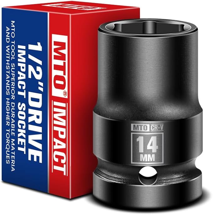 MTO 1/2" Drive 14mm Shallow Impact Socket, 6-Point Metric Socket for Automotive Maintaince, CR-V Steel Meets ANSI Standards