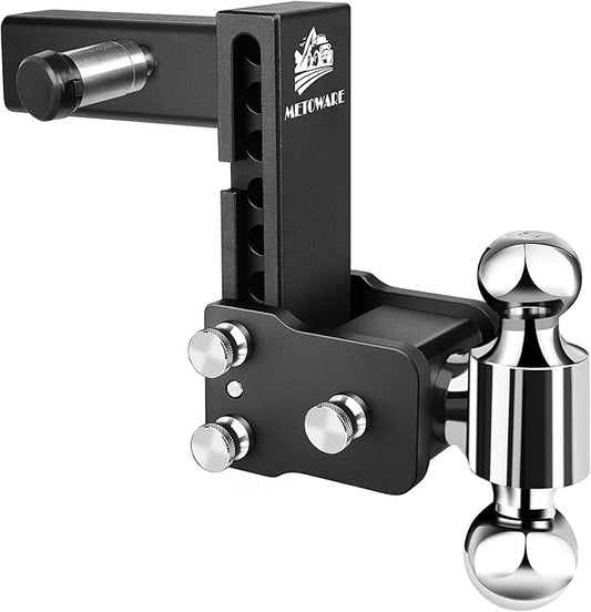 METOWARE Adjustable Trailer Hitches Fits 2-Inch Receiver - Adjustable Ball Mount with 6-Inch Drop/Rise (12,500 LBS GTW) - Dual Ball (2'' x 2-5/16'') and Anti-Theft Stainless Steel Trailer Lock