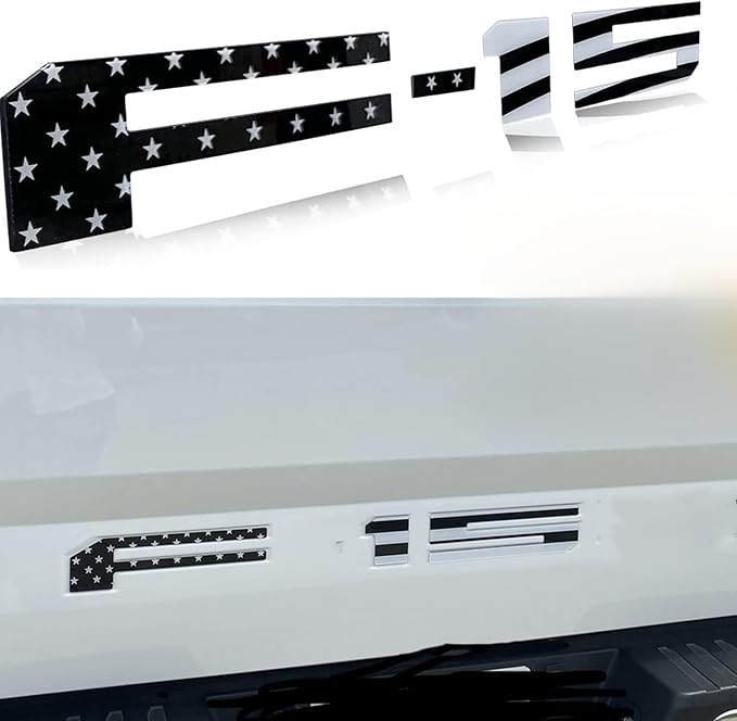 Tailgate Inserts Letters Compatible for 2021-2025 F15, 3D Raised & Strong Adhesive Decals Letters (Black American Flag)