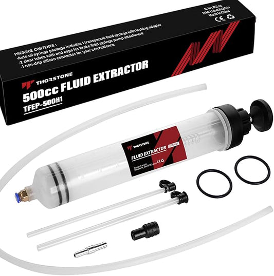 Thorstone 500cc Automotive Fluid Extractor Pump, Manual Oil Change Syringe with 50cm Rubber Hose & 2pcs 22cm PVC Suction Tubes