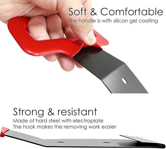 QMARK Window Belt Molding Remover Tool, Black Powder-Coated Metal with Red Soft Grip Handle, Universal Fit