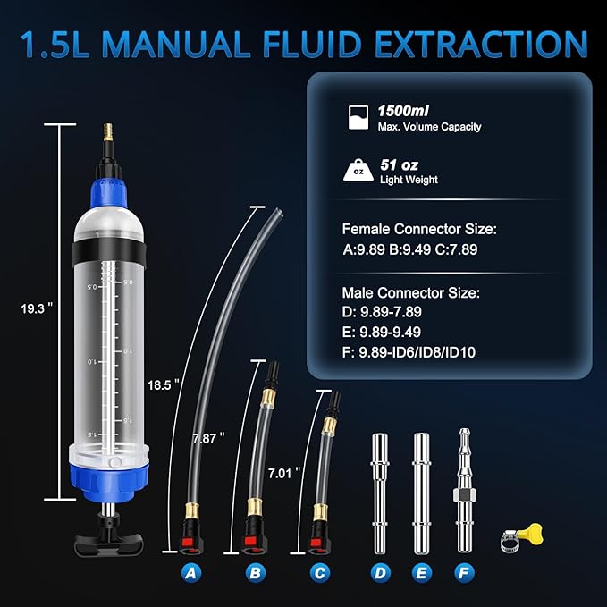 YSTOOL 1500CC Manual Fluid Extractor Pump Brake Fluid Oil Suction Vacuum Filler