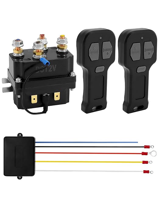 QWORK Wireless Winch Remote Control Kit, 12V 250A Winch Solenoid Relay Contactor + 12V Wireless Winchs Remote, for Truck ATV SUV 63070 62135 74900 70715