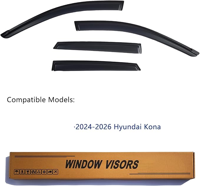 Window Visors Rain Guards fits 2024-2026 Hyundai Kona, Out-Channel Window Wind Deflectors Vent Shades Accessories, Dark Smoke 4 Pcs, 2025