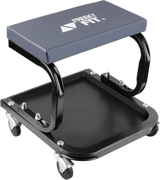 Mechanic Rolling Stool with Wheels, Car Creeper Seat with Large Tool Tray Storage for Auto Repair Shops, Garage Shop Stool on Wheels for Men, Padded Mechanic Chair, 250 LBS Capacity, Grey