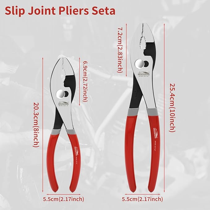 8-In and 10-In 2 PCS Slip Joint Pliers, Small Pliers with Non Slip Handle, High Carbon Steel, 8 Inch Grip Pliers for Tightening, Loosening and Gripping Nuts and Bolts