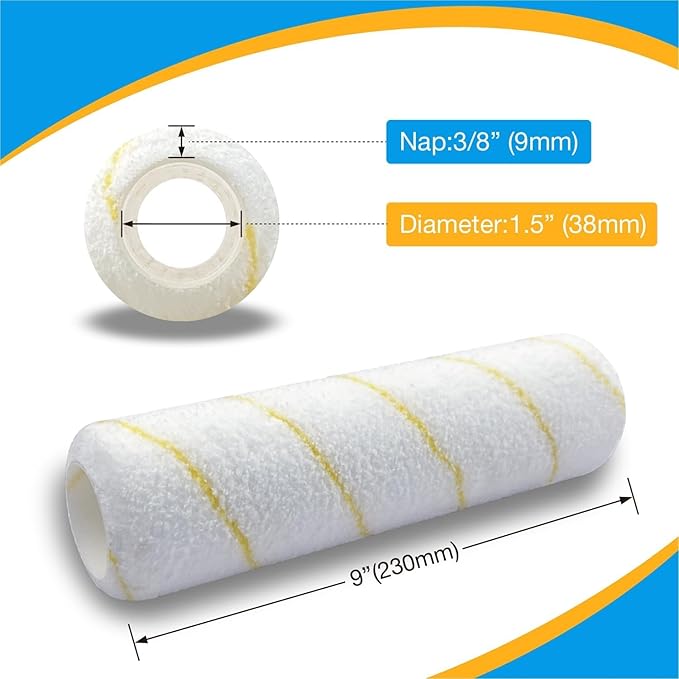 King Origin 9 Inch Microfiber Paint Roller Covers 1/2 Nap - 12 Pack, Professional Wall & Ceiling Paint Supplies, Paint Roller Naps for Roller Frame, No Drip Painting Tools for Home
