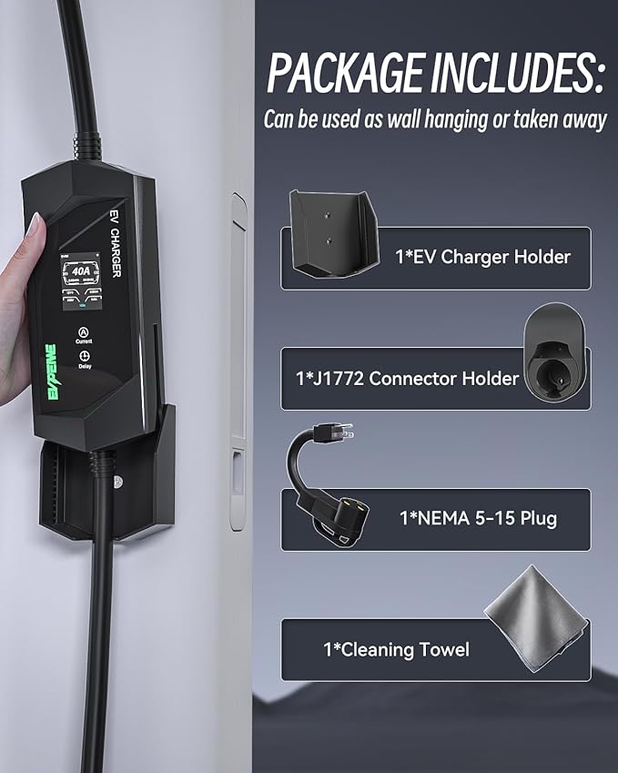 Level 1/2 EV Charger for SAE J1772, 40A 110-240V Portable EV Charger with NEMA 14-50/NEMA 5-15 Plug, 25ft Cable ETL Listed Electric Vehicle Charger for J1772 Electric Cars