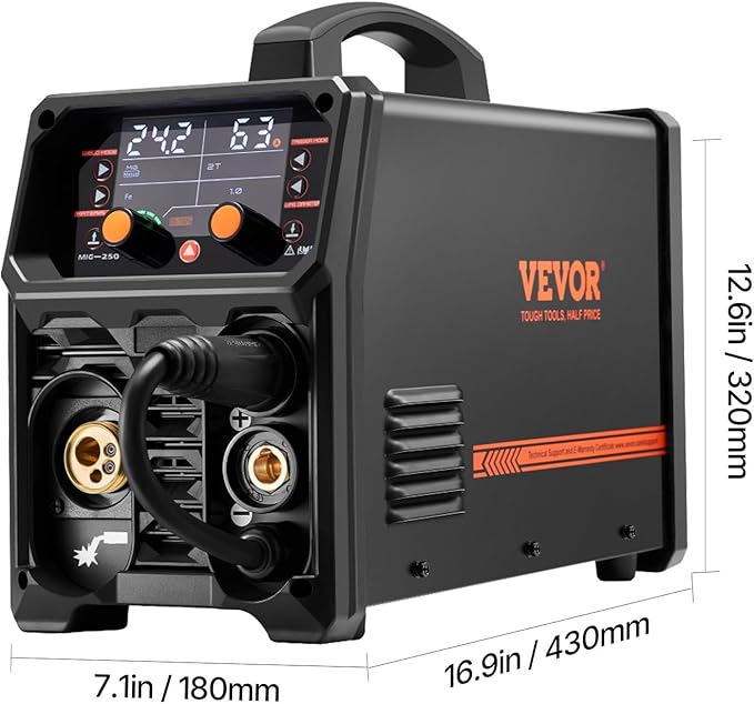 VEVOR Pro MIG Welder, 250A Pluse Mig Welding Machine, 5-in-1 Synergic Welder Machine MIG Pluse/Gas MIG/Flux Core MIG/Stick/Lift TIG, 110V/220V Dual Voltage Aluminum Mig Welder with LCD Screen Display