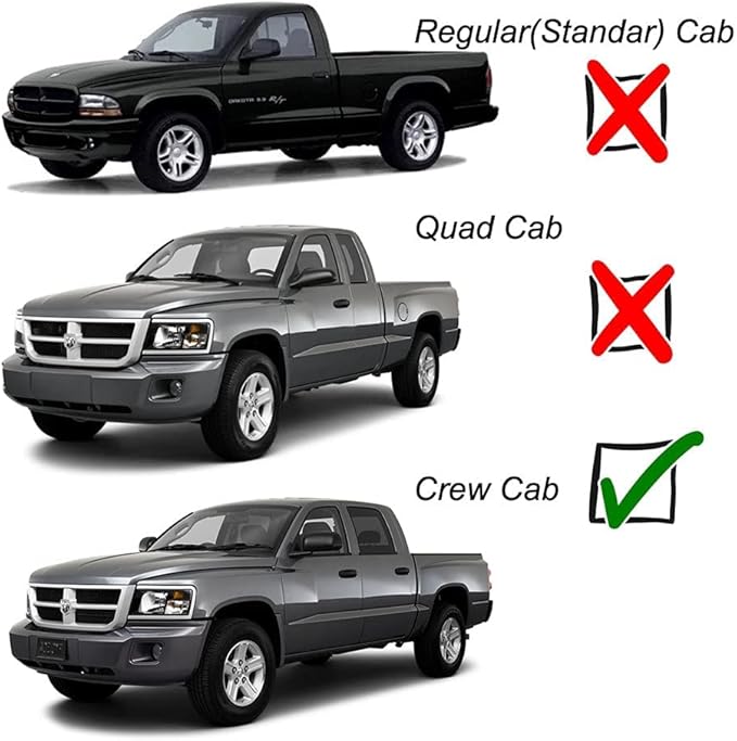 94853 Side Window Wind Deflector,4pcs in-Channel Style Tape-On Nice Sun Rain Guards Set,Window Visor fit for 2000-2004 Dodge Dakota Quad Cab (Crew Cab)