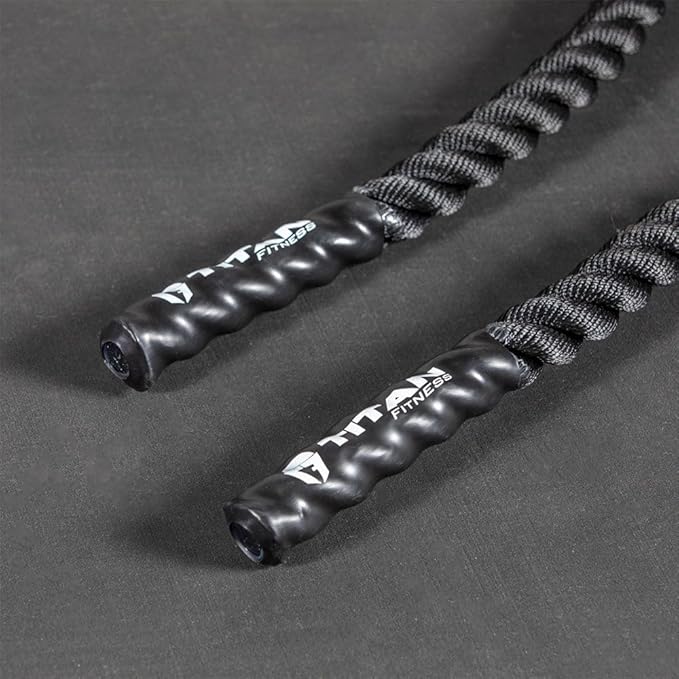 Titan Fitness Battle Rope 50ft x 1.5in, Poly Dacron Heavy Rope for Home Gym Conditioning Workouts, Cross-Train, Strength Training Exercises