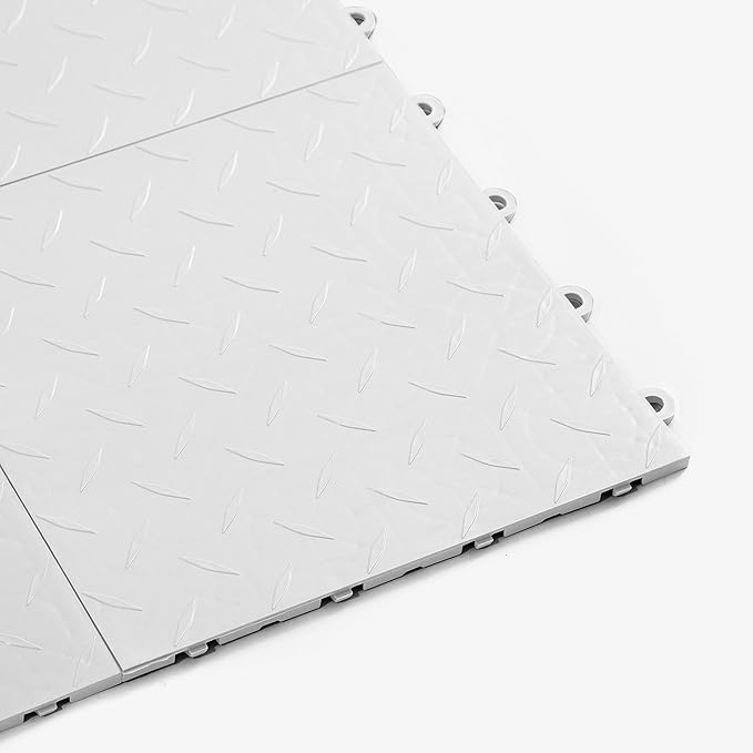 FlooringInc's Nitro 12"x12" Snap-Together Garage Flooring Tiles, Non-Slip Interlocking Plastic Floor Mat, Organization & Storage, Diamond Pattern, Arctic White, 1 Tile, 1 Sq/Ft