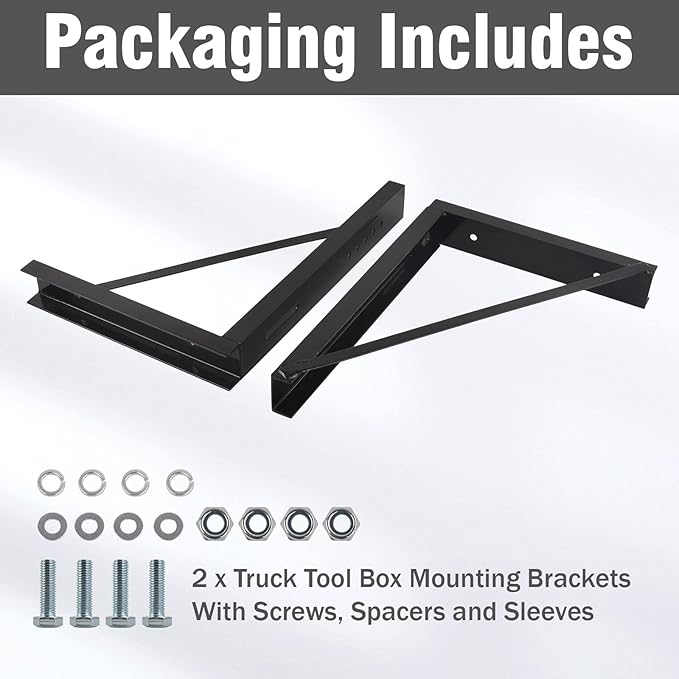 2 PCS 24 x 24 Inch Black Welded Structural Steel Mounting Brackets for Truck Trailer Underbody Tool Boxes with Screws Spacers and Sleeves
