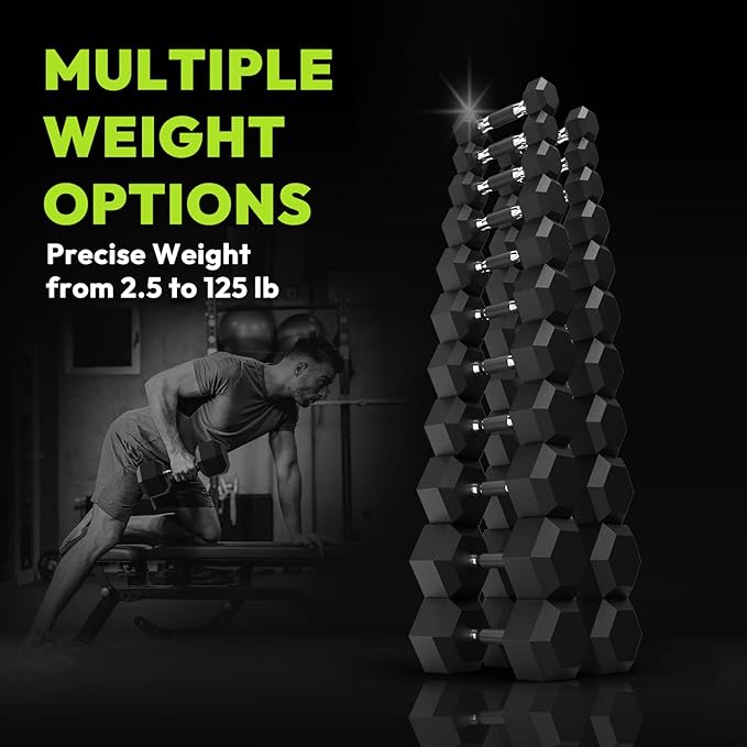 Hex Dumbbell Set, 45-400 lb Set Rubber Encased Exercise & Fitness Dumbbells, Weights Dumbbells Set, Hand Weight for Strength Training