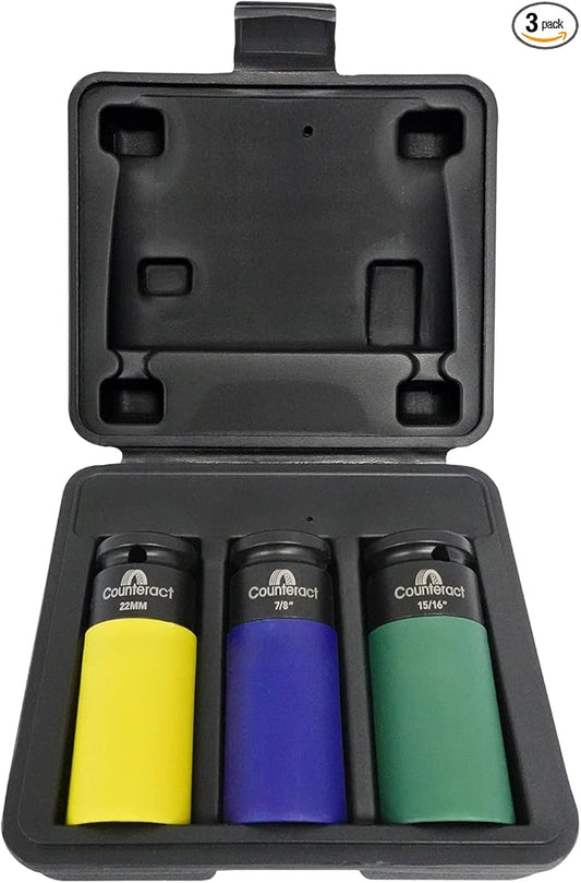 Counteract Socket Pro – 6 Way Socket 3pc Set - 22mm, 7/8", 15/16"mm - 1/2" Drive