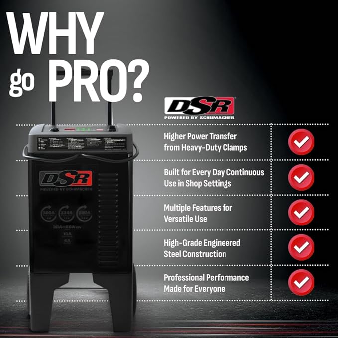 Schumacher Electric DSR ProSeries 6V / 12V / 24V Automatic Battery Charger & Engine Starter - 330A Heavy Duty Engine Starter - Truck, SUV & Boat Compatible - Fully Automatic - DSR124