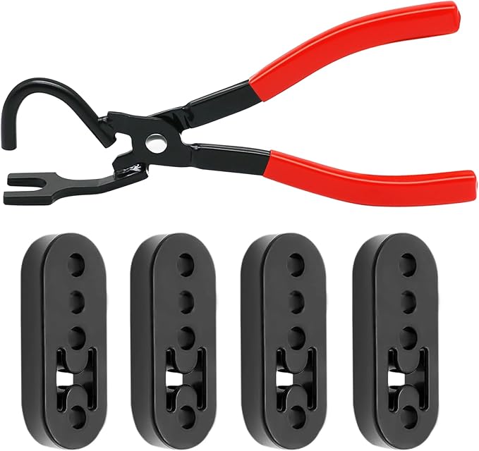 Exhaust Hanger Removal Tool,Exhaust Hanger and Rubber Bracket Separation Exhaust Pliers and 4 Hole Exhaust Hanger Rubber Kit, Universal Exhaust Insulators Muffler Hangers Removal Tool (5PCS)