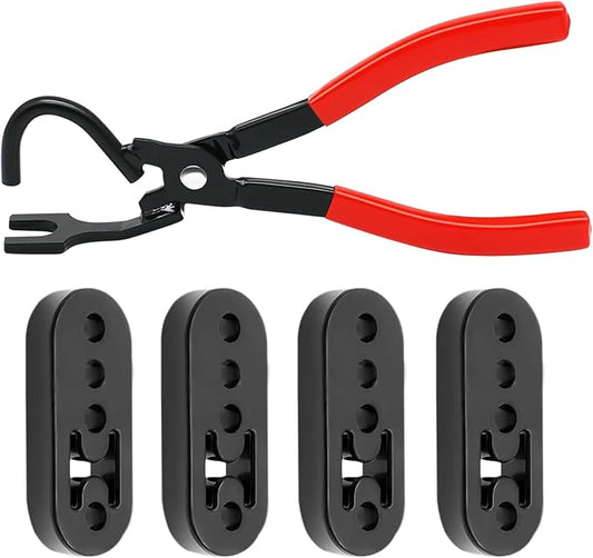 Exhaust Hanger Removal Tool,Exhaust Hanger and Rubber Bracket Separation Exhaust Pliers and 4 Hole Exhaust Hanger Rubber Kit, Universal Exhaust Insulators Muffler Hangers Removal Tool (5PCS)