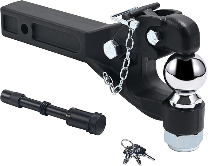 Jextra Pintle Hitch 15 ton with 2-5/16 Inch Hitch Ball Suitable for 2 Inch Pintle Hitch Receiver and Hitch Receiver Pin Lock Black Powder Coat 33000LB