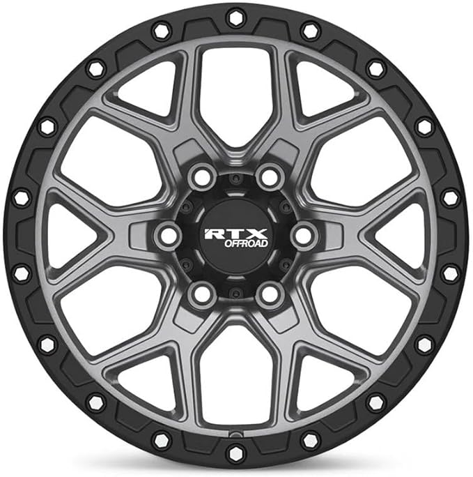 20x9 inch Custom Wheel - Matte Gunmetal with Black Lip and Milled Rivets Offroad Design Aluminum Alloy Rim Offroad Bolt- Pattern 6x139.7 mm Offset 20 mm