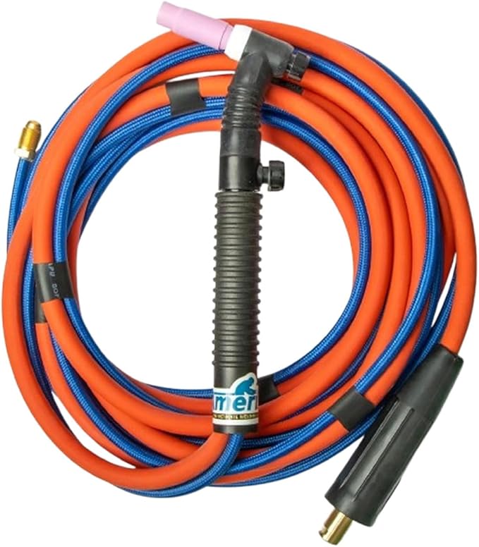 200Amp Air-cooled WP-26FV Tig Welding Torch Flex Head - Complete Package with 15-ft Power Cable Hose, Gas Lens, Ceramic Cup, Power Cable Connector and Torch Accessories