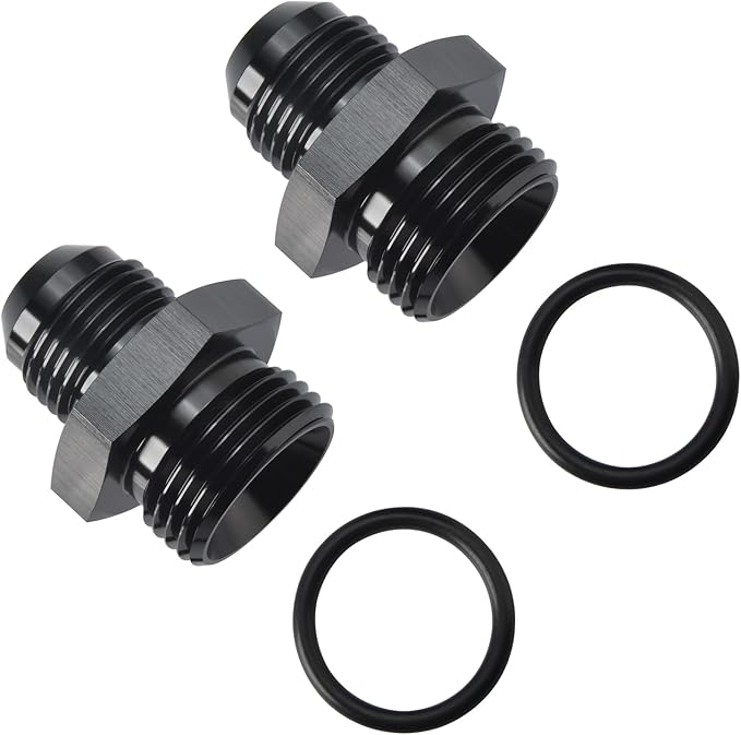 10AN Male Flare to 12AN ORB O-ring Boss Fuel Pump Rail Adapter Fitting Aluminum Black, Pack of 2