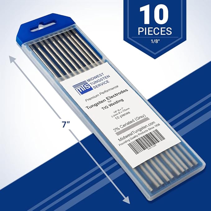Midwest Tungsten Service TIG Welding Tungsten Electrodes 10-Pack (Grey - 2% Ceriated Tungsten (WC20/EWCe-2), 1/8")