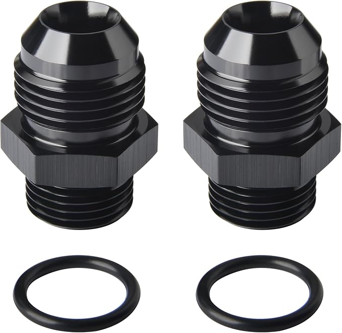 12AN Male Flare to 8AN 8 ORB O-ring Boss Fuel Rail Adapter Fitting Aluminum Black, Pack of 2