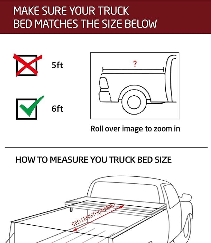 Kikito Vinyl Soft Quad-Fold Truck Tonneau Cover for 2016-2025 Tacoma 6ft(73.7in) Bed |for Models with or Without The Deck Rail System|