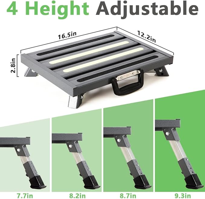 Aluminum RV Steps, 4-Level Adjustable Folding Step Stool with Non-Slip Rubber Feet, Non-Slip Fluorescent Strip Platform Rv Accessories, Supports Up to 1000 lbs - Gray