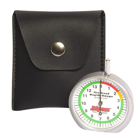 Myers Tire Supply Color Coded, Heavy Duty Professional 1/32 inch Increment Tire Tread Depth Gauge with Durable case, Identifies Tire Wear, Professional or Home Auto Mechanics