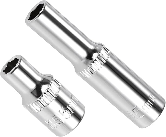 6-Point Socket, 1/4" Drive 5mm Deep, Polished Chromed CR-V Metric Deep and Shallow Impact Socket - (Applications: for Ratchet Torque Electric Wrenches Car Repair), 2-Pieces