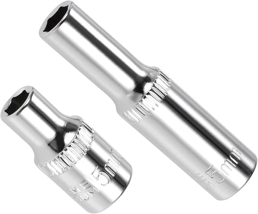 6-Point Socket, 1/4" Drive 5mm Deep, Polished Chromed CR-V Metric Deep and Shallow Impact Socket - (Applications: for Ratchet Torque Electric Wrenches Car Repair), 2-Pieces