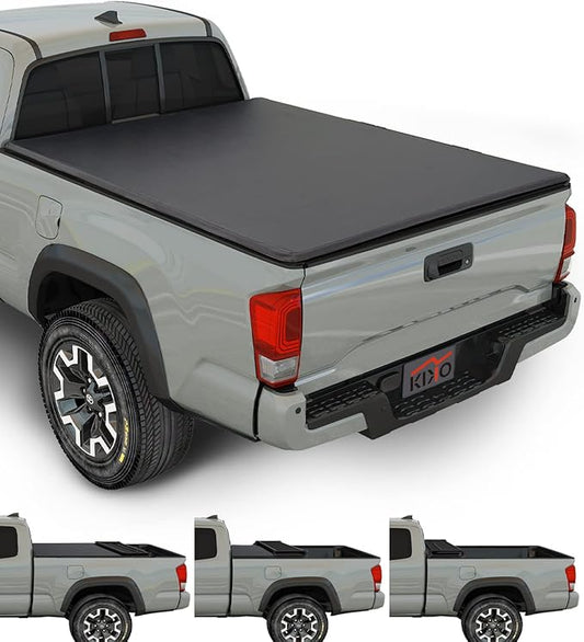 Kikito Vinyl Soft Quad-Fold Truck Tonneau Cover for 2016-2025 Tacoma 6ft(73.7in) Bed |for Models with or Without The Deck Rail System|