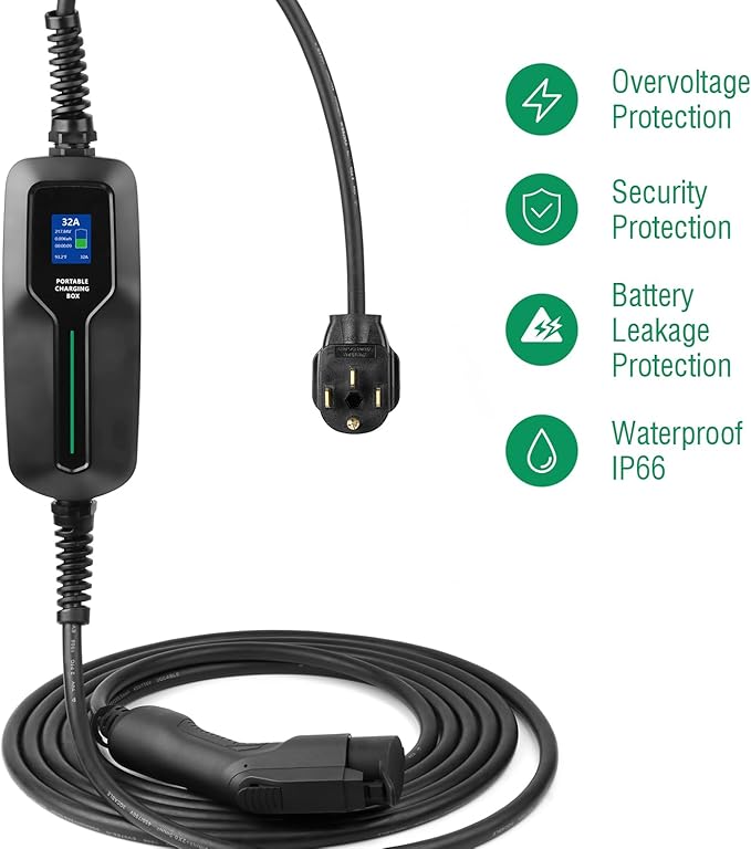 32 Amp EV Charger Level 2,(NEMA 14-50, 32A/20ft,7.68KW) Portable Electric Vehicle Charging Station for Electric and Hybrid Vehicles