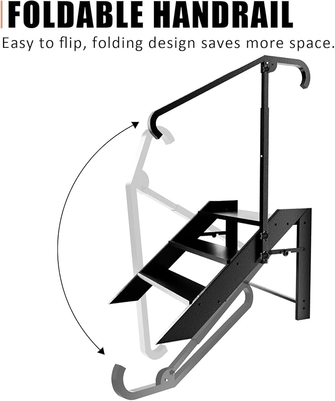 3 Step Stool Foldable,Step Ladder Folding,RV Steps with Height Adjustable Handrail and Non Slip Feets, Hot Tub Steps for Home, Travel Trailer, Camper, Mobile Home, Spa, and Porch