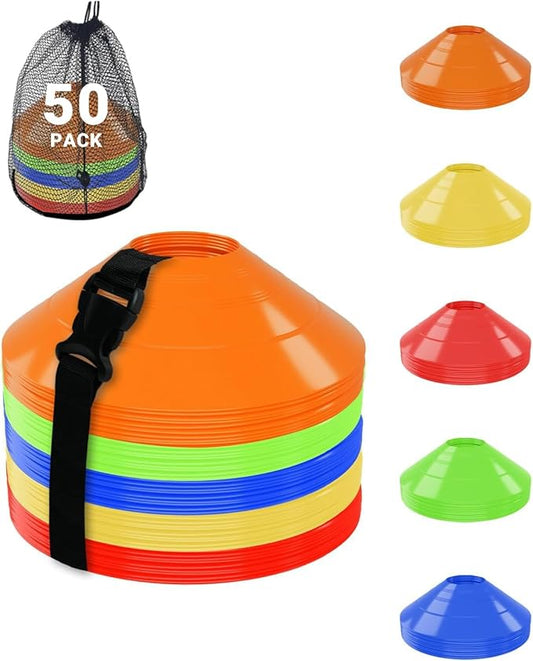 duskeep100/50 Pack Soccer Cones, Disc Cones for Sports Training with Mesh Bag, Sports Cones for Training Drills Practice
