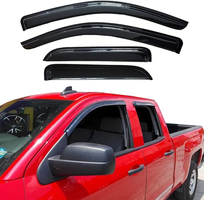Rainproof Sunproof Window Wind Deflector,4pc Protective Replacements Rain Guards Set,Window Visor fit for 2014-2018 Chevrolet Silverado/GMC Sierra 1500/2500HD/3500HD with Extended Cab 94528