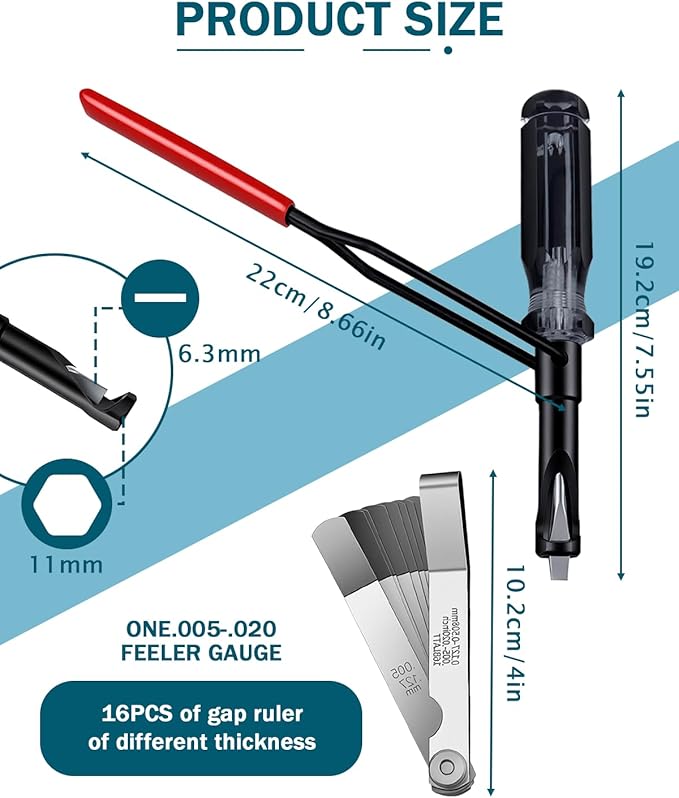 10mm Valve Adjustment Tool Jam Nut, with Angled Feeler Gauge, Slotted Valve Grinding Lapping Tool, Jam Nuts with Window Cut Out for Positioning, for Honda Toyota and Other Japanese Auto Vehicle Engine