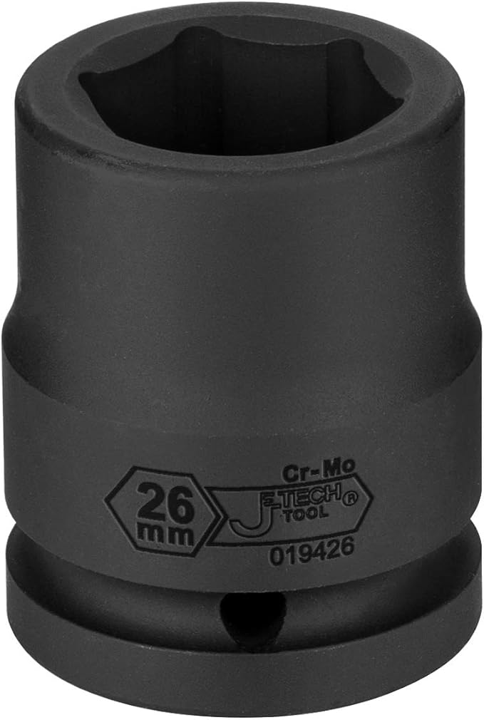 Jetech 3/4 Inch Drive 26mm Standard Impact Socket, Made with Chrome Molybdenum Alloy Steel, Heat Treated, 6-Point Design, Metric
