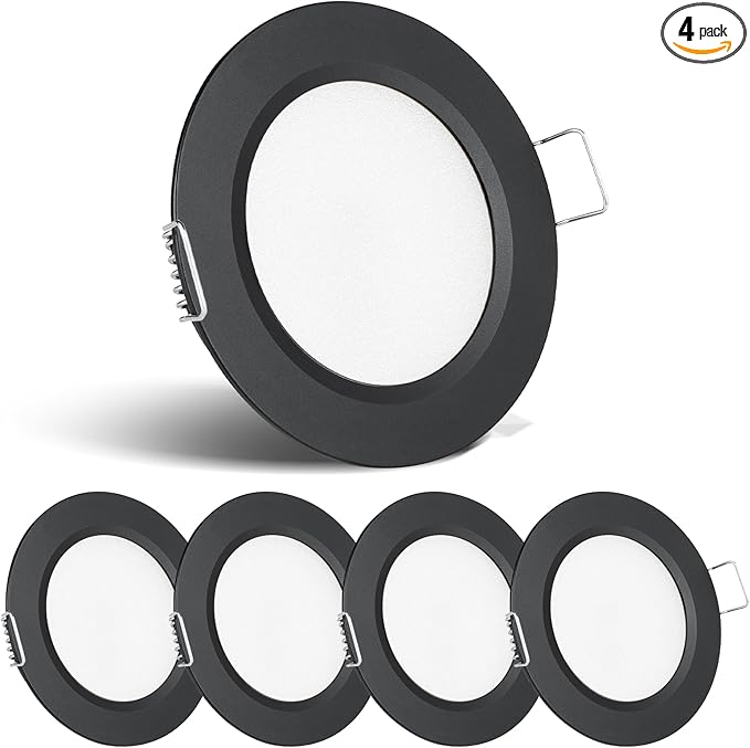 acegoo RV Recessed Ceiling Light 2-3/4” 12V Dimmable LED Puck Light for Campervan Truck Caravan Boat Roof Under Cabinet Lighting, Flush Mount Cutout 2-1/4" (Black,Cool White) 4 Pack