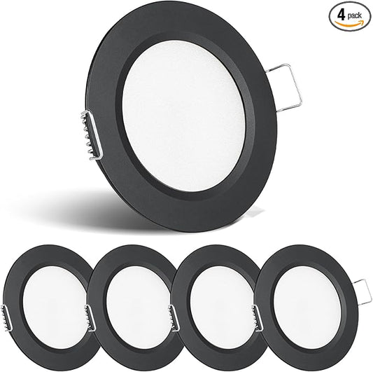 acegoo RV Recessed Ceiling Light 2-3/4” 12V Dimmable LED Puck Light for Campervan Truck Caravan Boat Roof Under Cabinet Lighting, Flush Mount Cutout 2-1/4" (Black,Cool White) 4 Pack