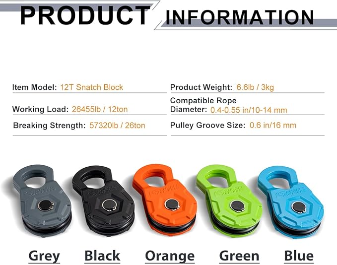 RUGCEL WINCH Snatch Block 12T, Heavy Duty Recovery Winch Pulley Compatible with Synthetic Rope & Steel Cable,E-Coated Green Finish, for Truck, Tractor, ATV & UTV (12T-Green)